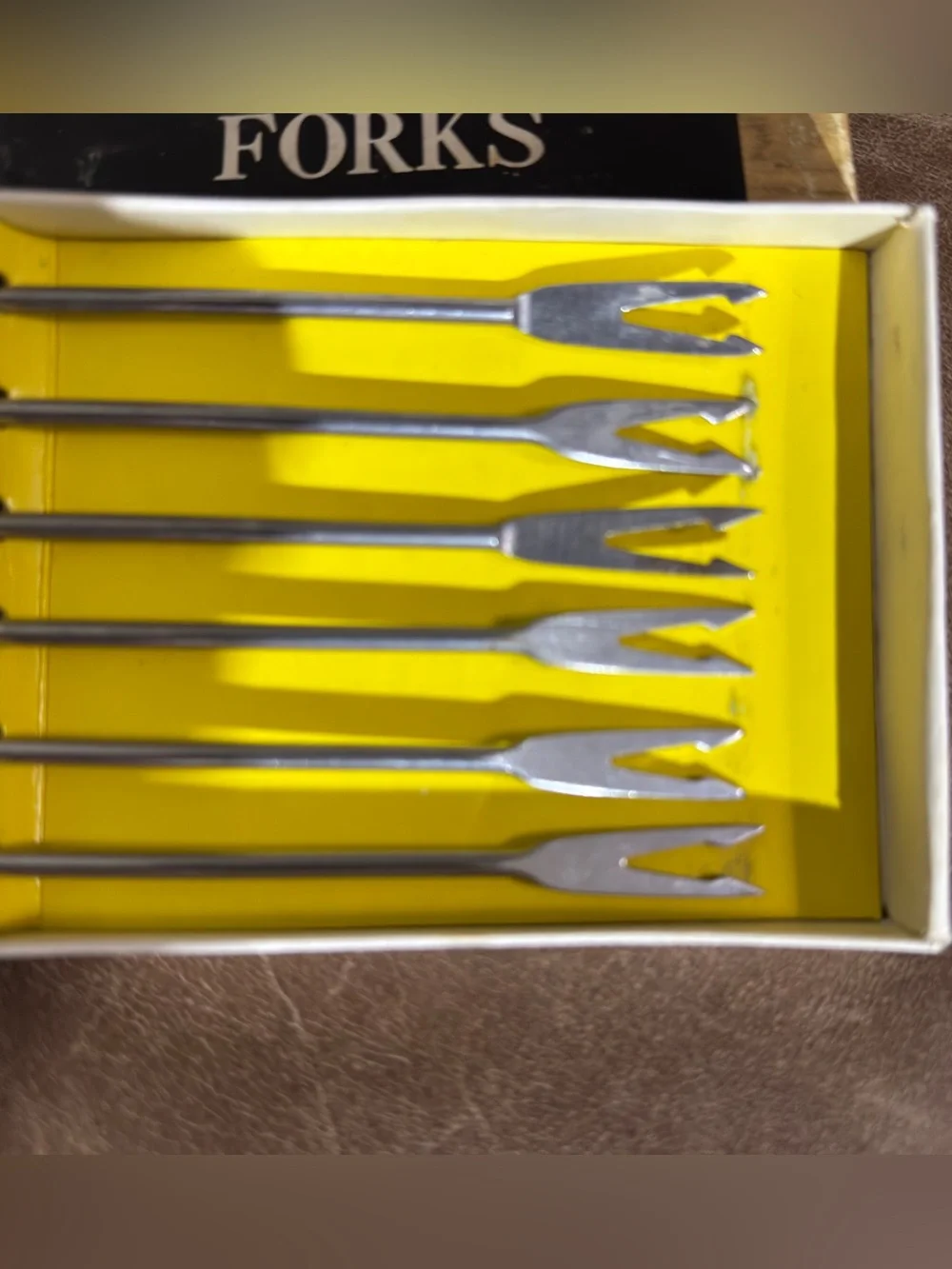 Vintage Japan Fondue Forks Set of 6 Wood Handles Colored Tips Original Box
